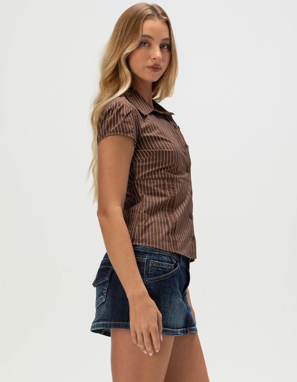 RSQ Womens Button Up Shirt - BROWN