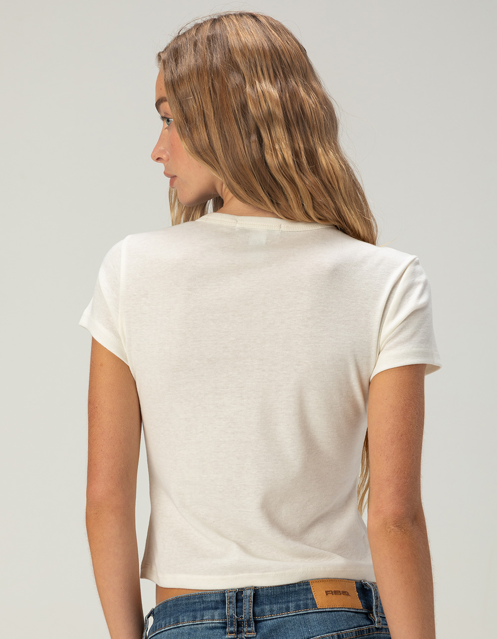 FULL TILT Butterfly Patch Womens Baby Tee - IVORY