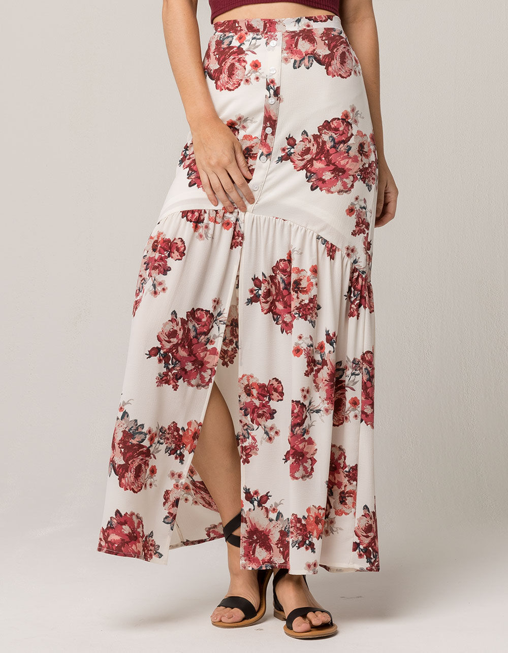 SKY AND SPARROW Rose Button Front Maxi Skirt image number 3
