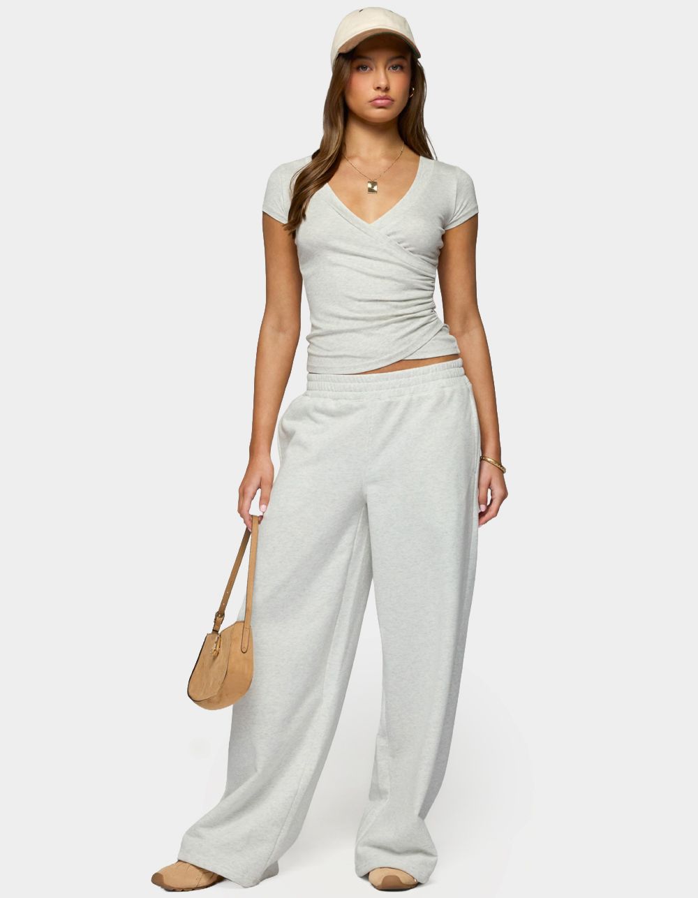 EDIKTED Jacie Wide Leg Sweatpants - GRAY