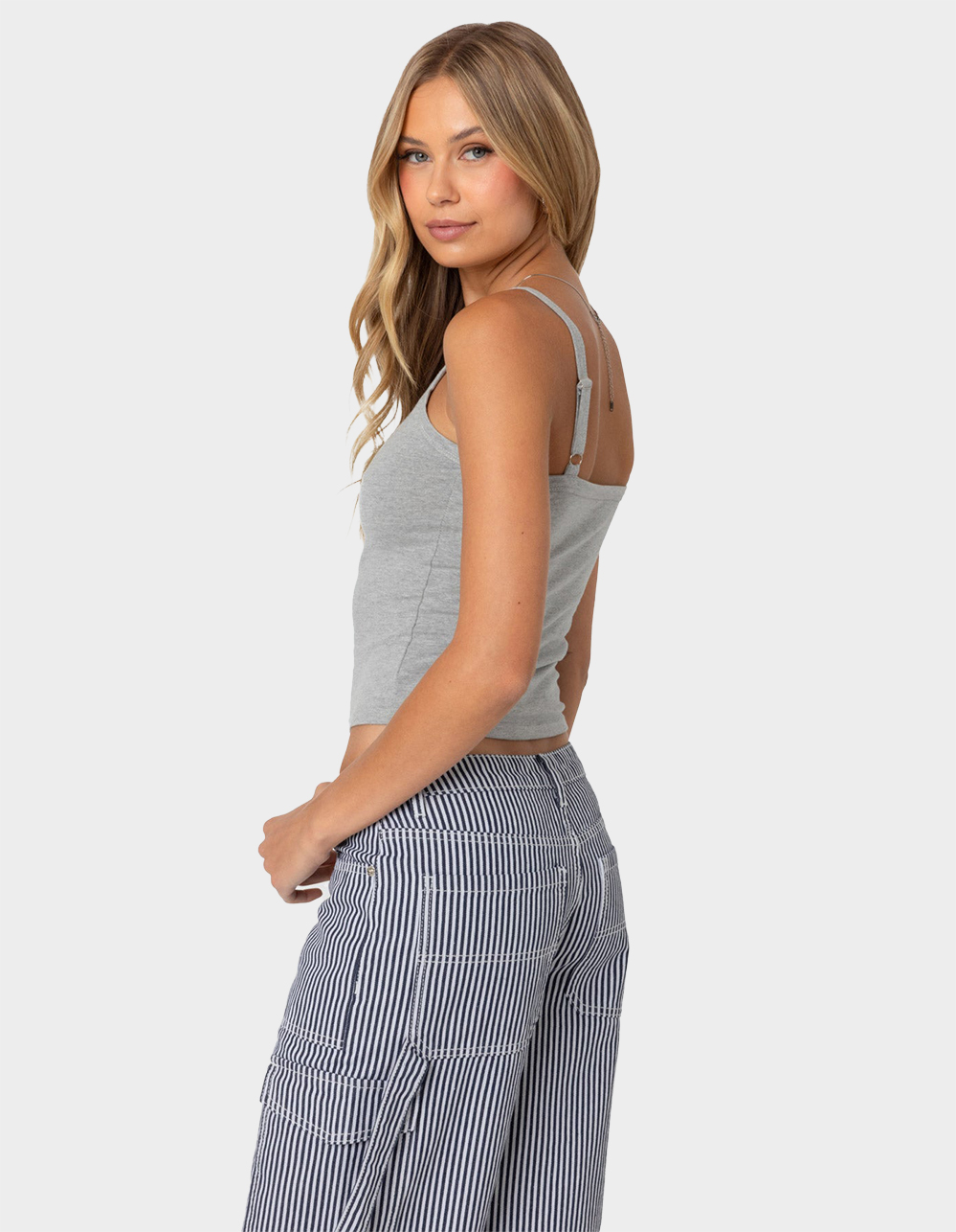 EDIKTED 80's Babe Tank Top - GRAY