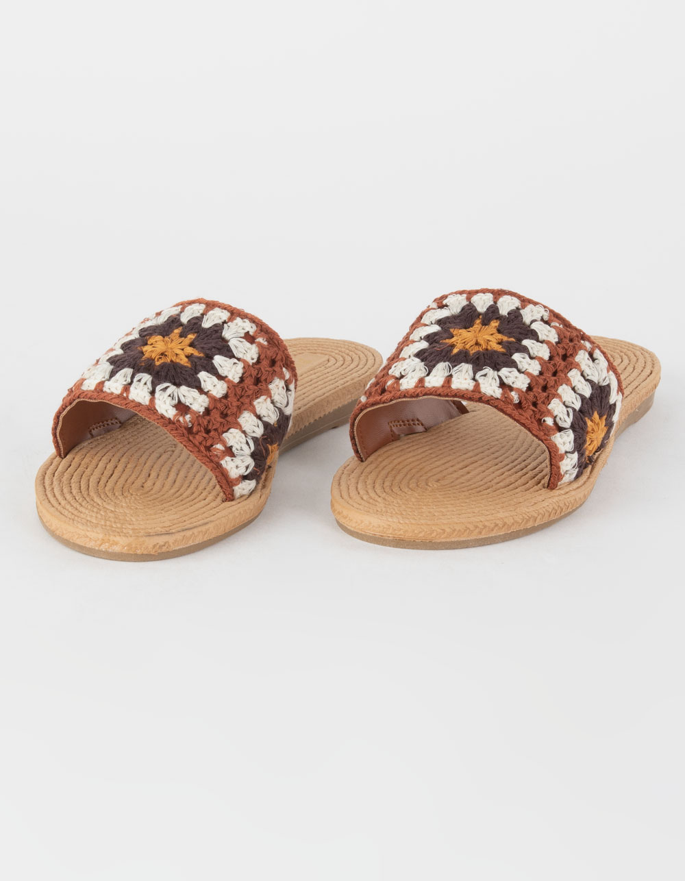 BAMBOO Athena Womens Crochet Flat Sandals - BRN/MULTI | Tillys