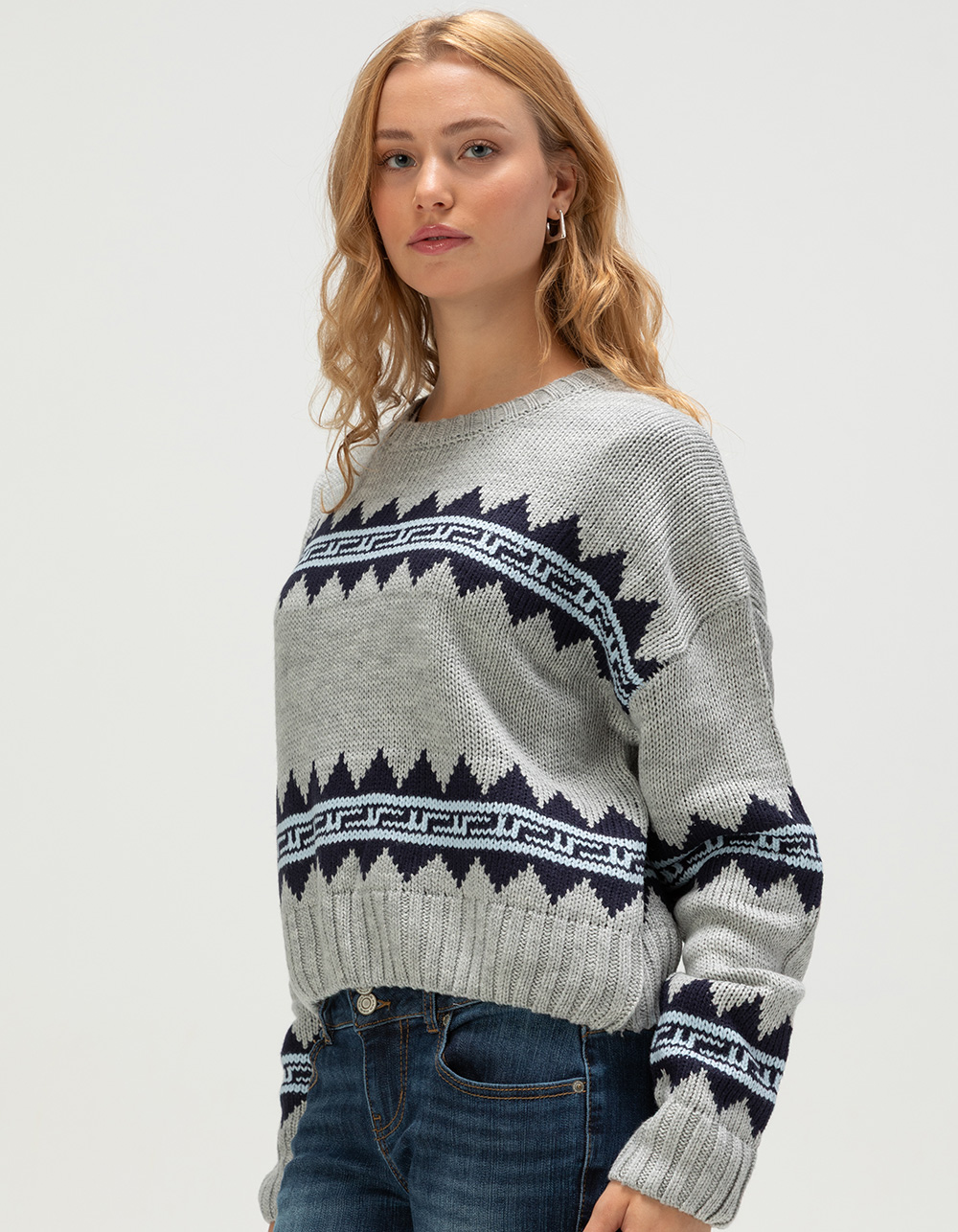 RSQ Womens Geometric Pullover Sweater - GRAY COMBO