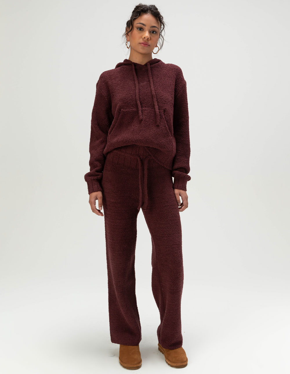 NIKE Sportswear Phoenix Cozy Womens Loose Knit Bouclé Hoodie - BURGUNDY