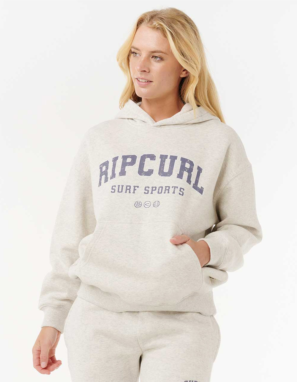 RIP CURL Varsity Sports Womens Oversized Hoodie - OATMEAL