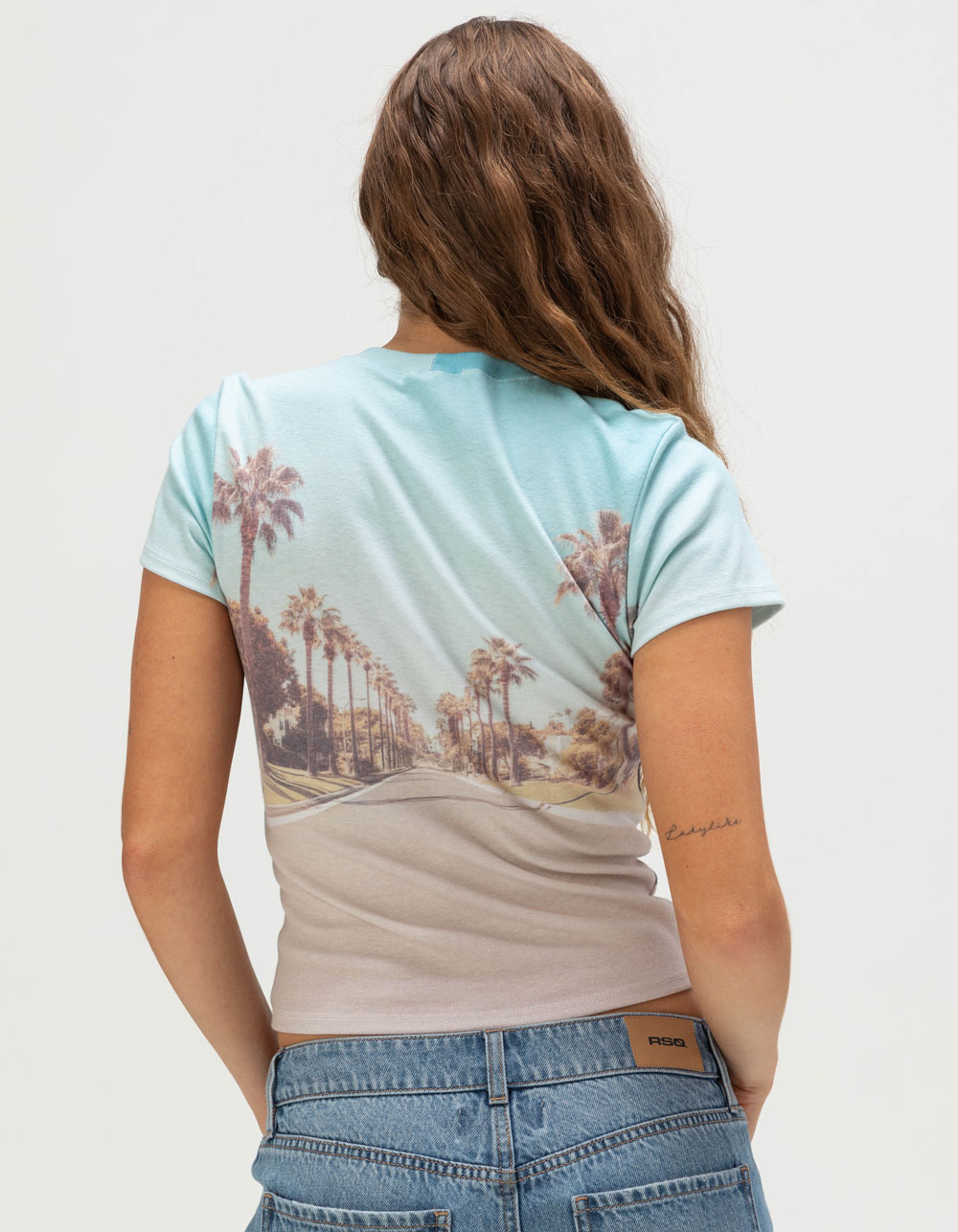 FULL TILT Car Scenic Sublimated Womens Baby Tee - MULTI