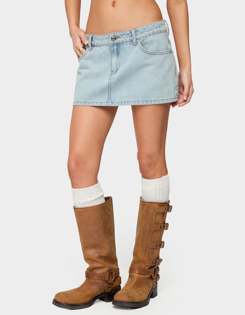 EDIKTED Petite Chiara Denim Micro Skirt - LIGHT BLUE