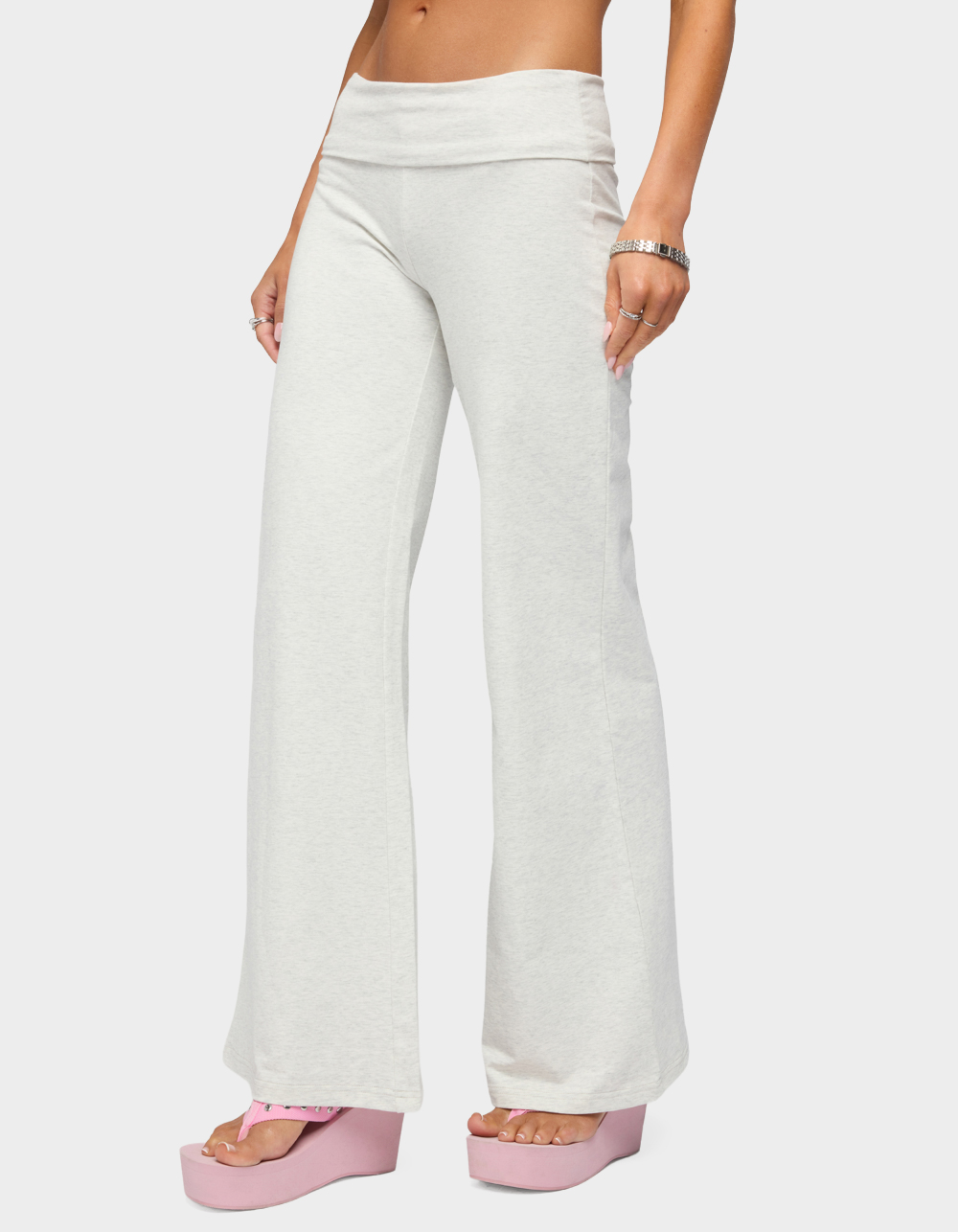 EDIKTED Wknd Sequin Foldover Pants - LIGHT GRAY