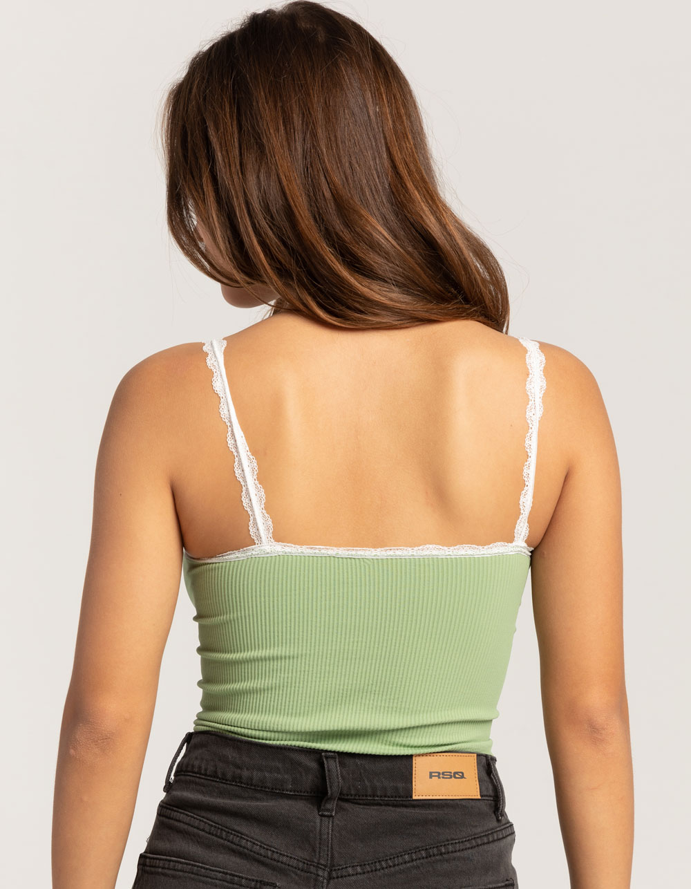 FULL TILT Seamless Lace Trim Womens Cami - GREEN