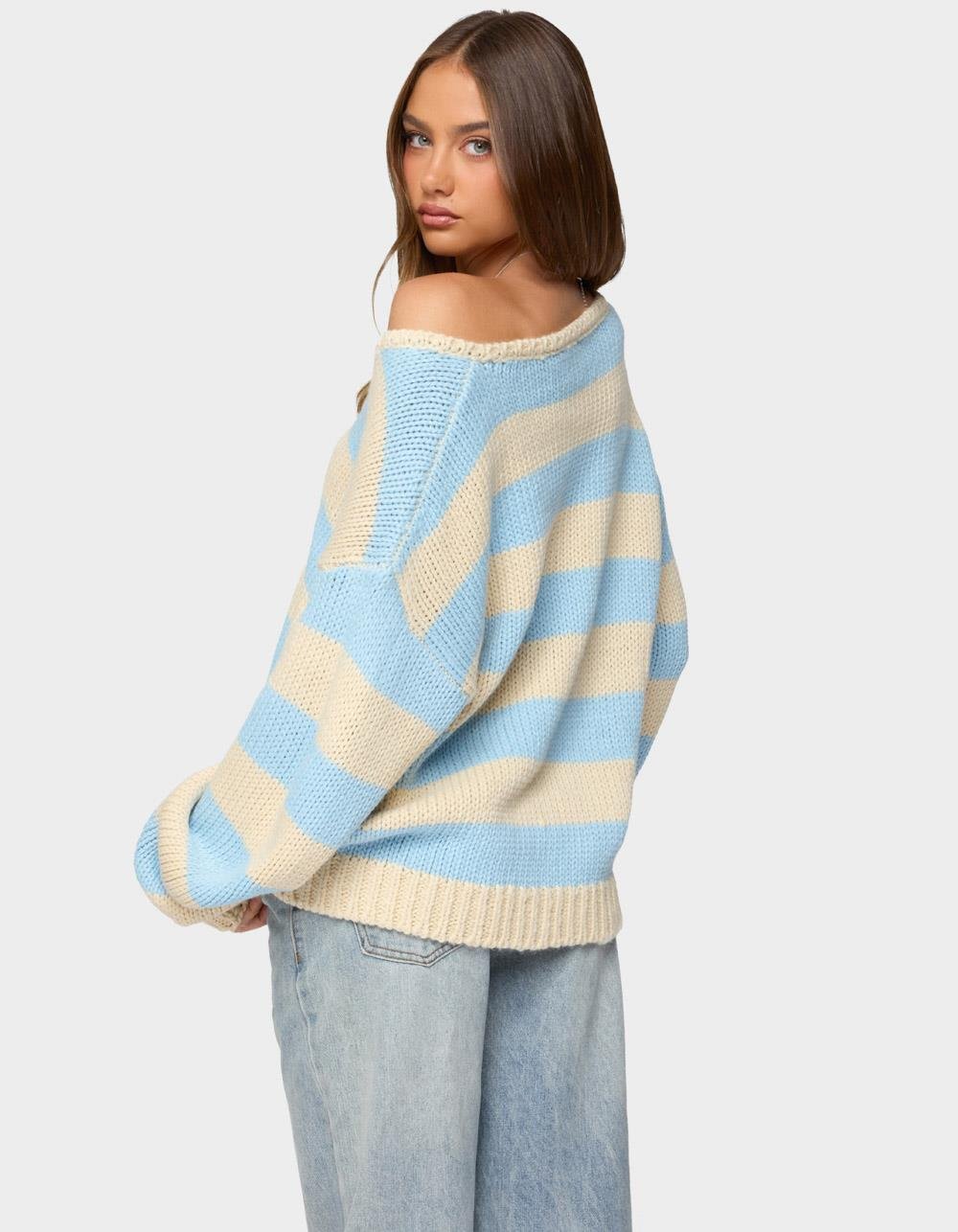 EDIKTED Tracie Striped Oversized Sweater - LIGHT BLUE