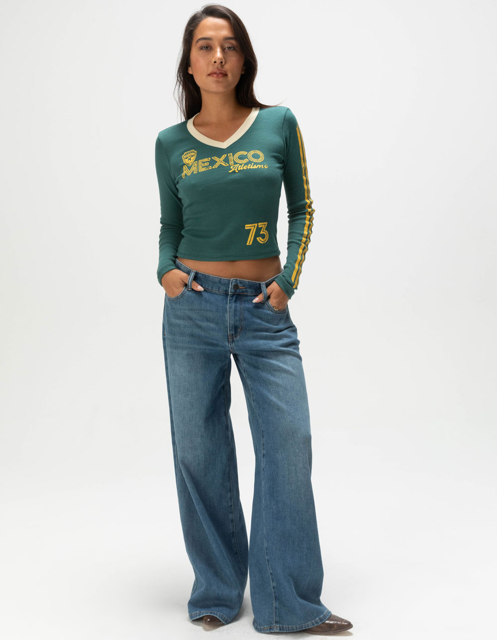 RSQ Womens Mexico 73 Long Sleeve Tee - GREEN - M | Tillys