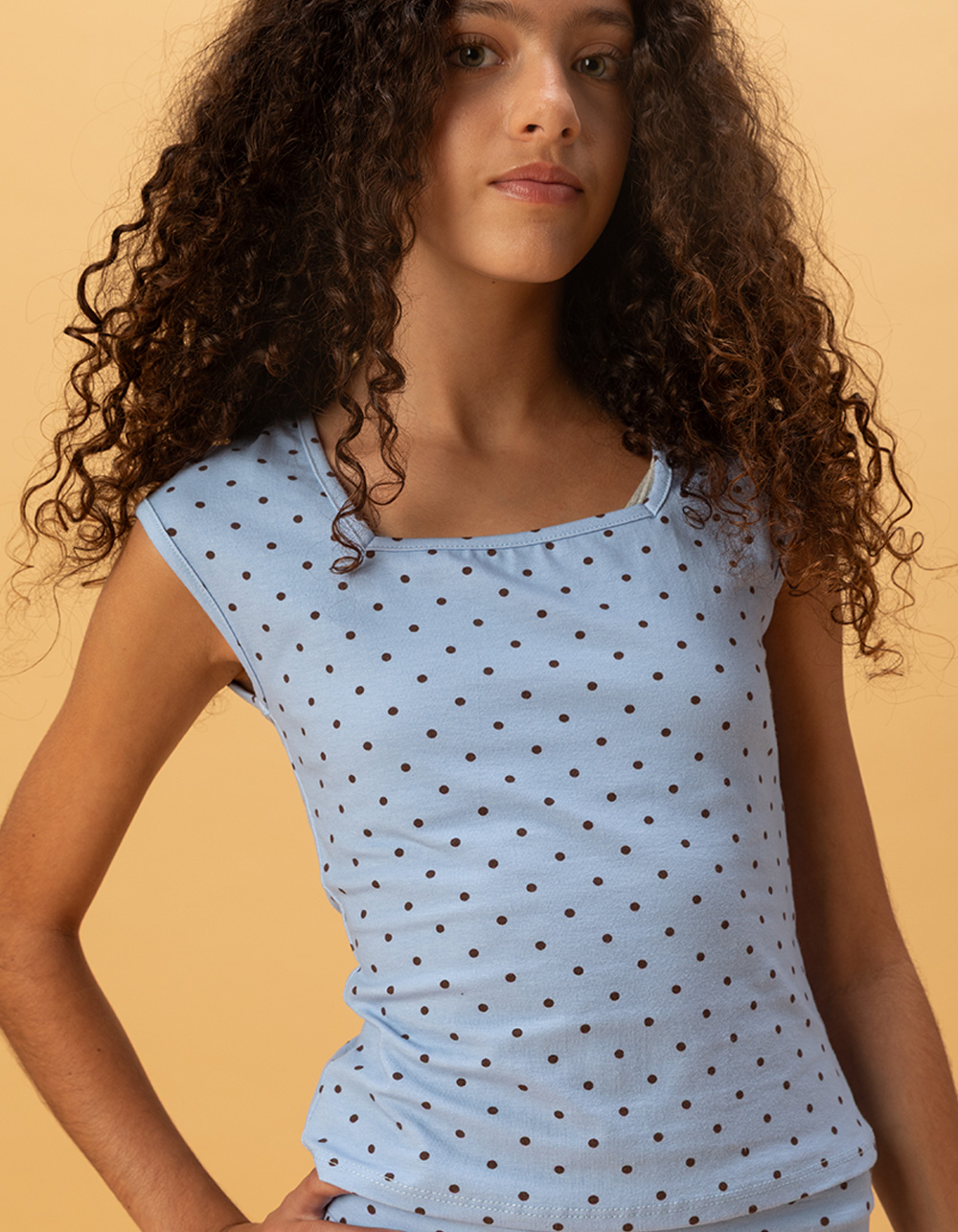 FULL TILT Dot Girls Square Neck Top - BLUE COMBO