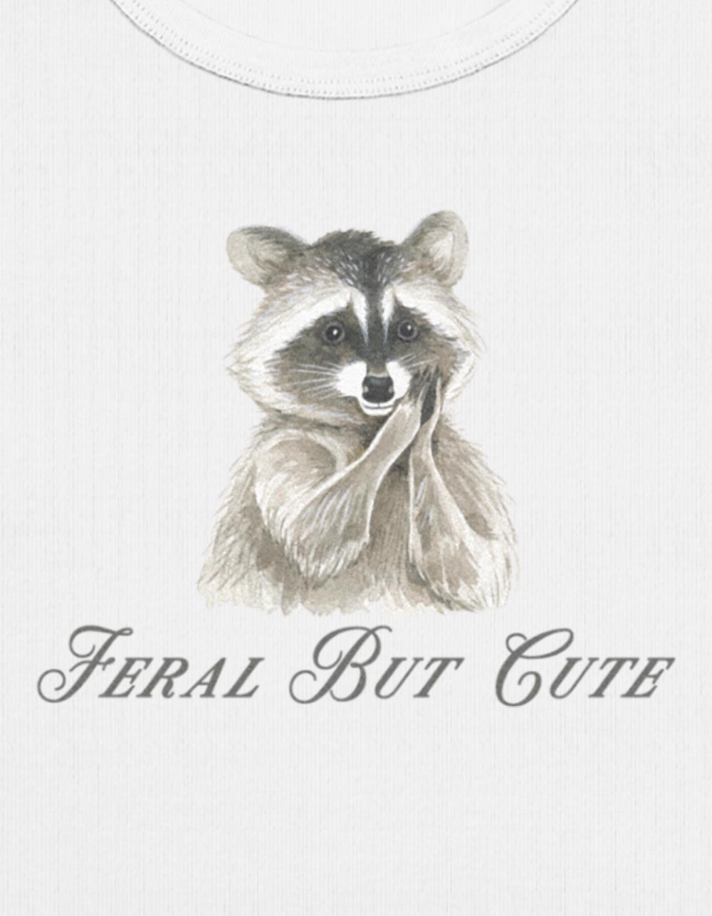 RACCOON Feral But Cute Womens Baby Tee - CREAM