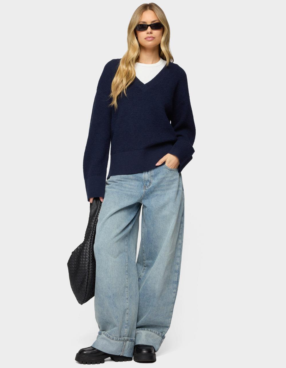 EDIKTED Bluebell Oversized Waffle Knit Sweater - NAVY