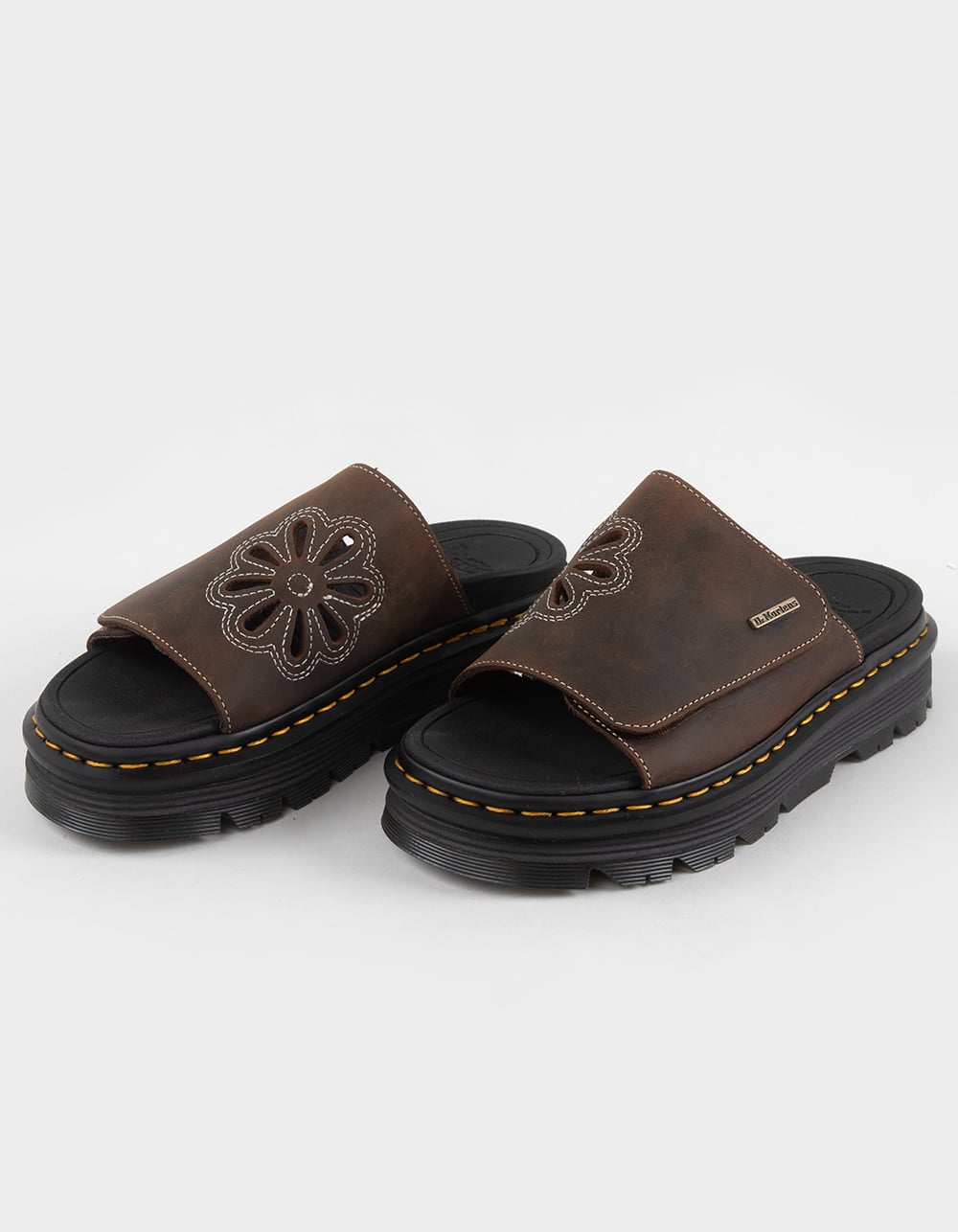 DR. MARTENS Zebzag Flower Womens Slides - DARK BROWN