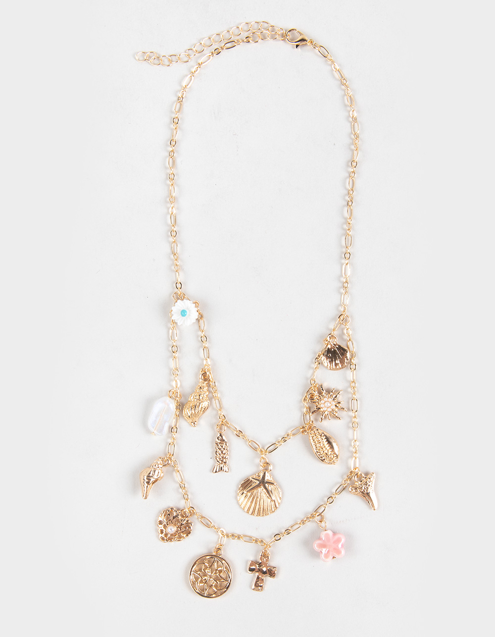 FULL TILT Layered Heart/Shell Charm Necklace - GOLD