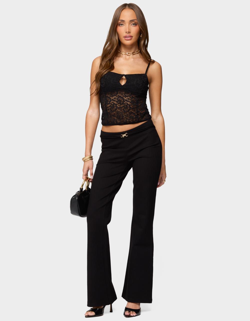 EDIKTED Janice Sheer Lace Keyhole Tank Top - BLACK