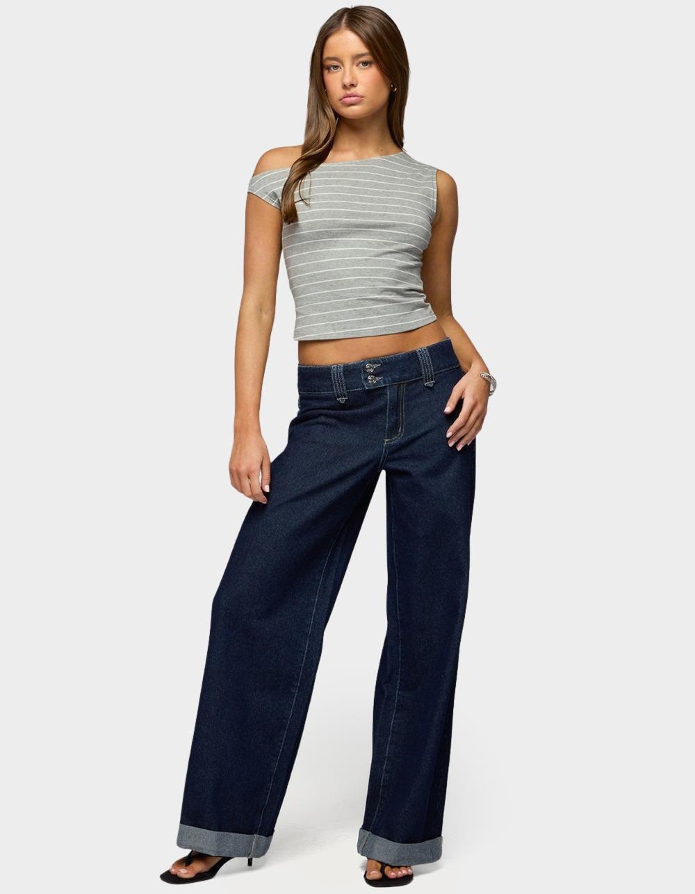EDIKTED Cuffed Low Rise Straight Leg Jeans - DARK BLUE