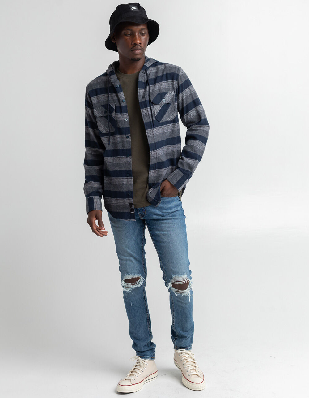 RSQ Mens Striped Hooded Flannel - NAVY | Tillys