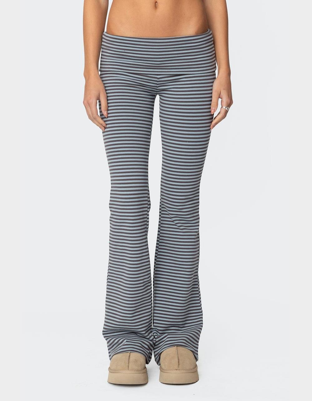 EDIKTED Kaeli Stripey Flared Leggings - NAVY