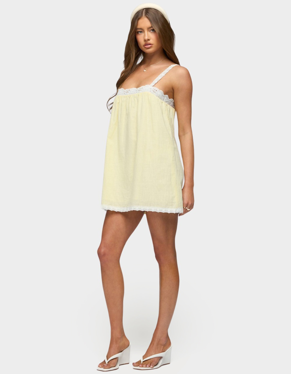 EDIKTED Hipla Contrast Lacey Cotton Dress - YELLOW