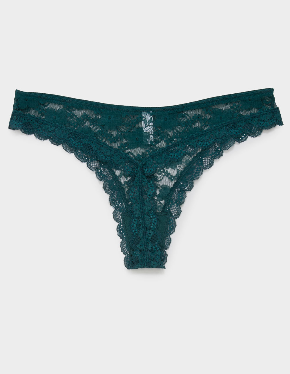 FULL TILT Allover Lace Thong - DK GREEN