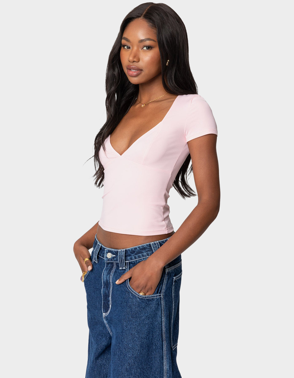 EDIKTED Katia V-Neck Top - PINK
