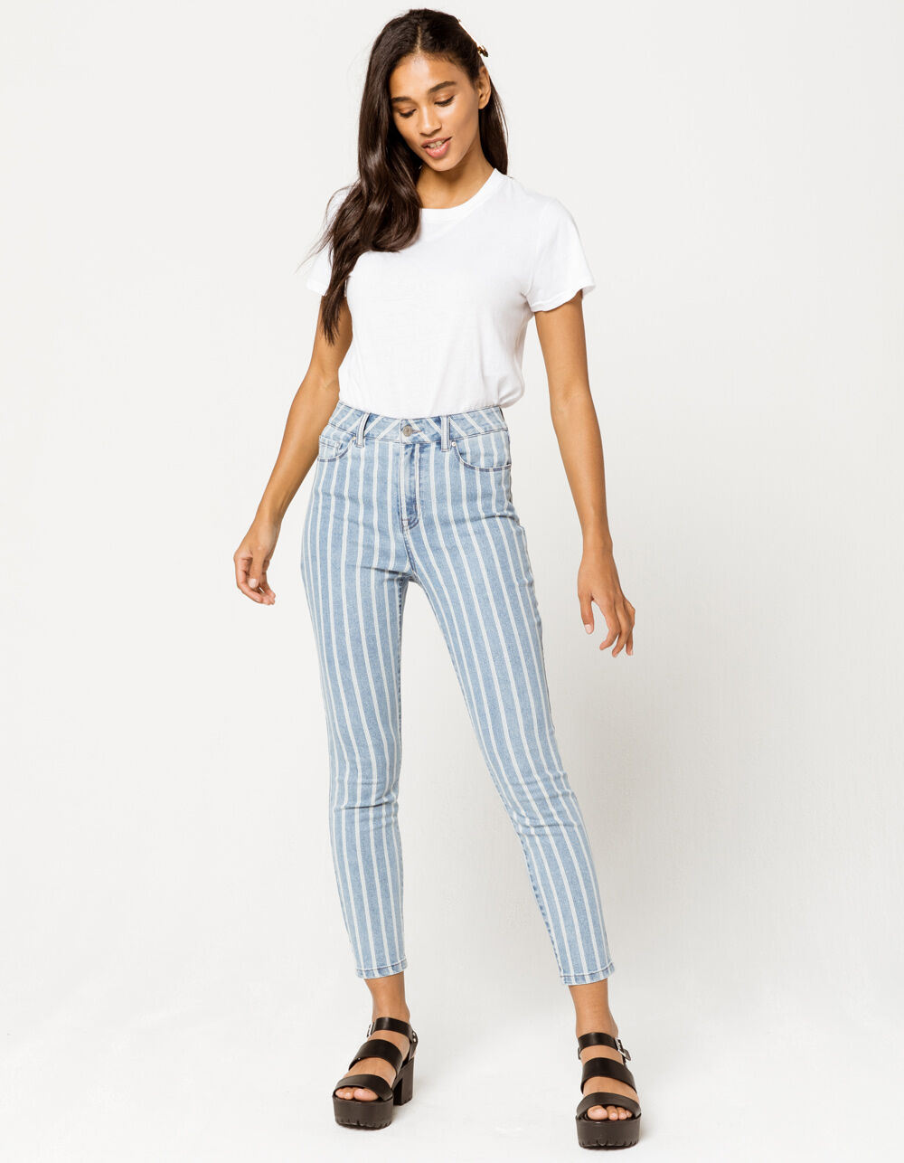 SKY AND SPARROW Stripe Skinny Crop Womens Jeans image number 0