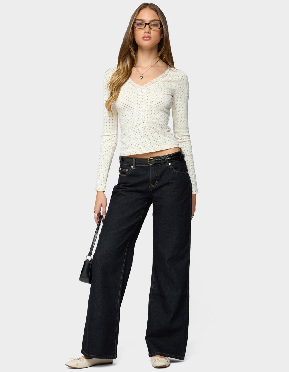 EDIKTED Morah Lacey Polka Dot Top - BEIGE