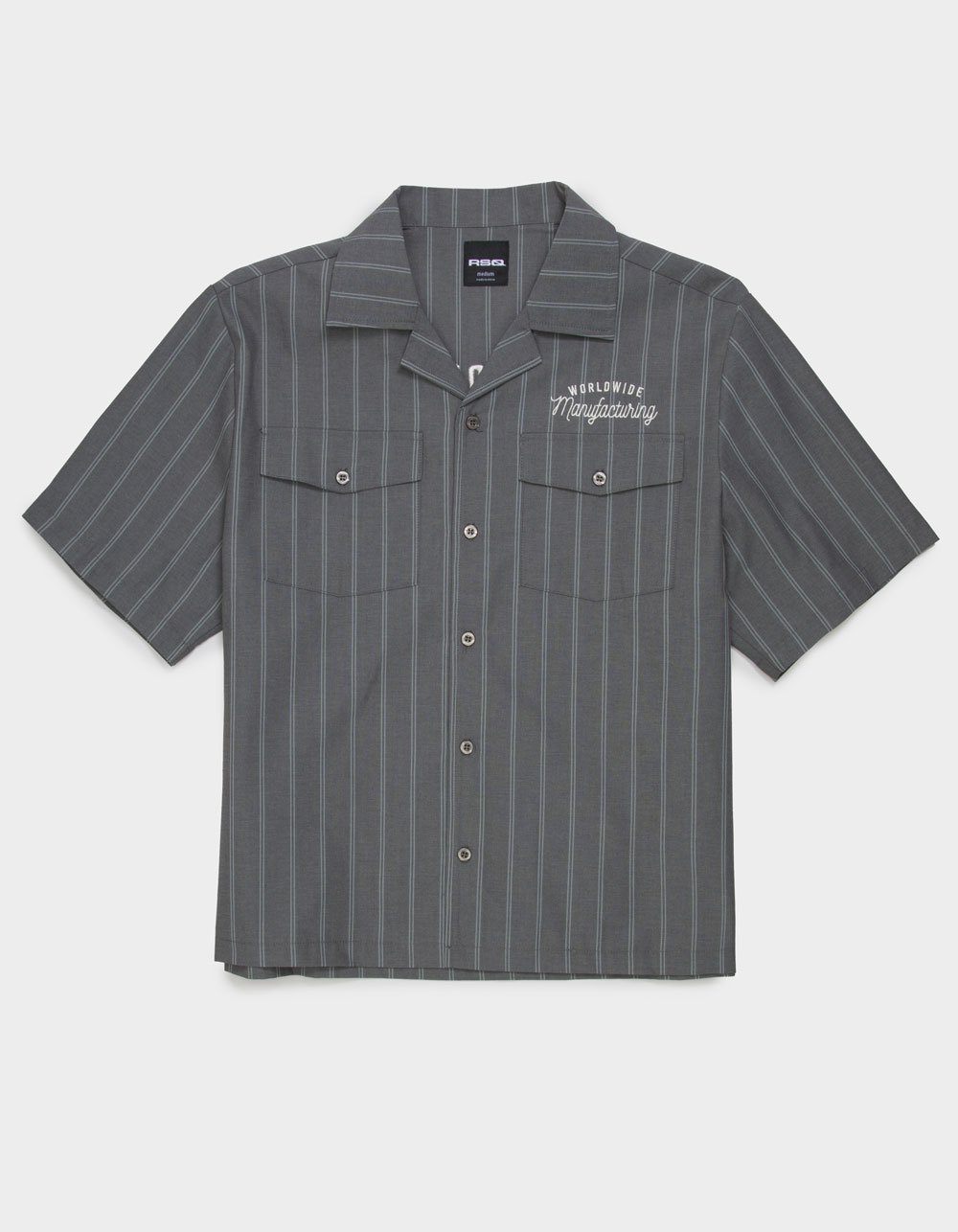 RSQ Mens Embroidered Stripe Button Up Shirt - DARK GRAY