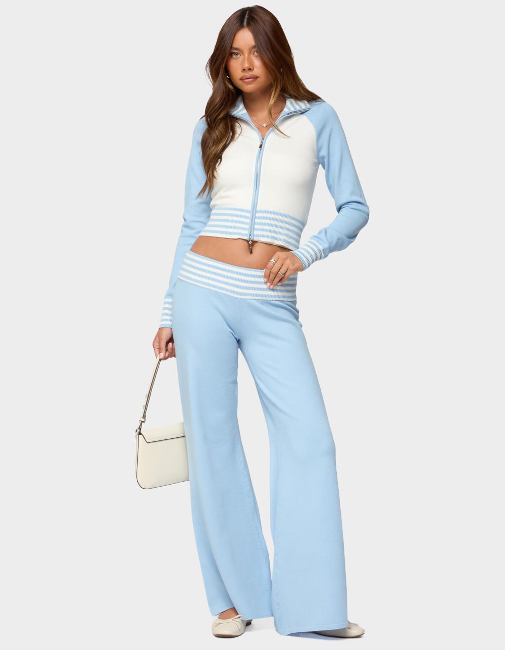 EDIKTED Clarisse Contrast Stripey Cardigan - LIGHT BLUE