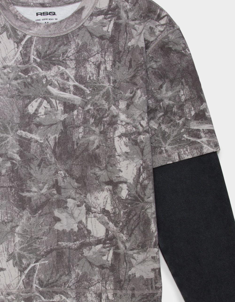 RSQ Mens Long Sleeve Boxy 2fer Tee - CAMO