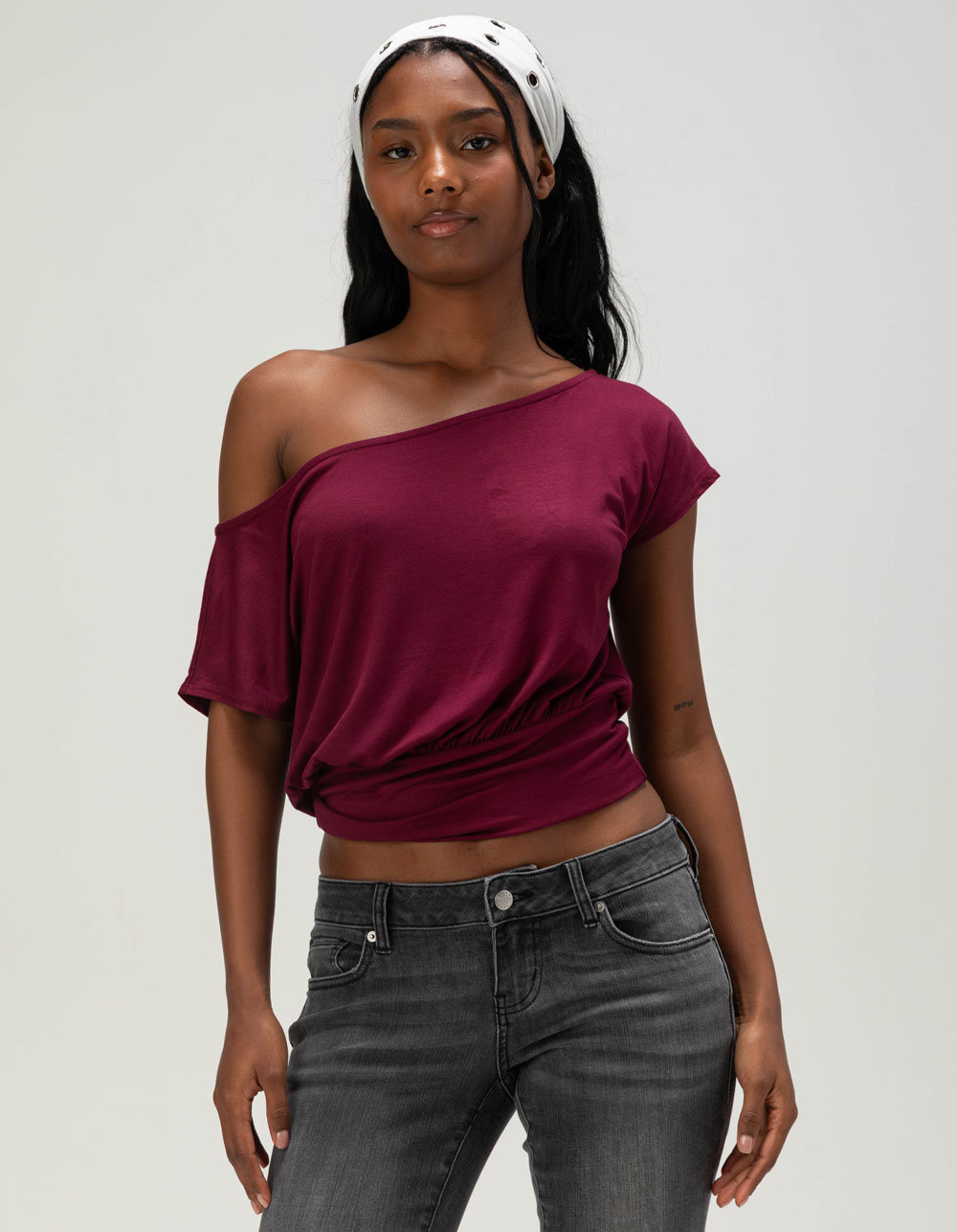 FULL TILT Womens Off The Shoulder Banded Bottom Top