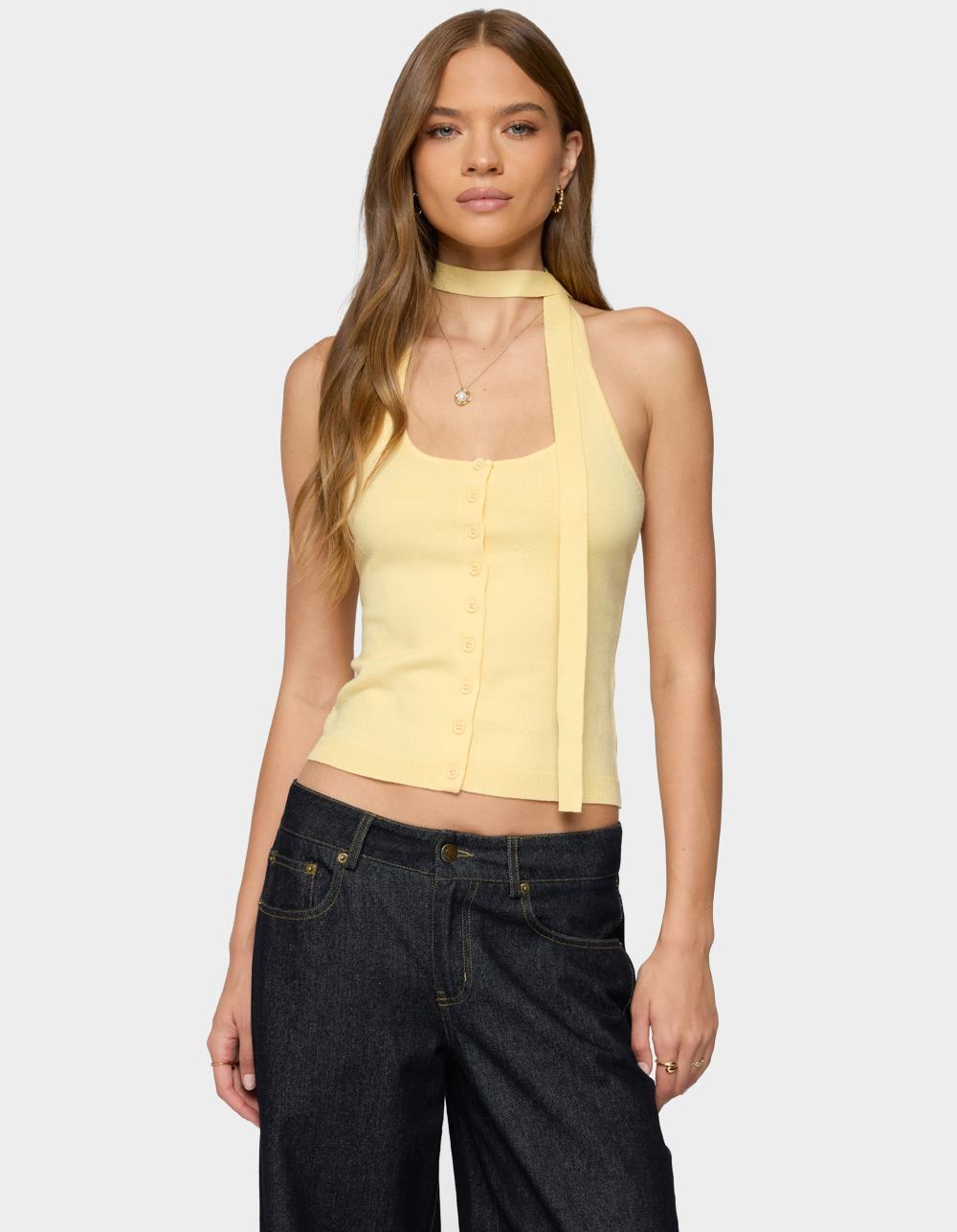 EDIKTED Two Piece Knit Halter Top - YELLOW