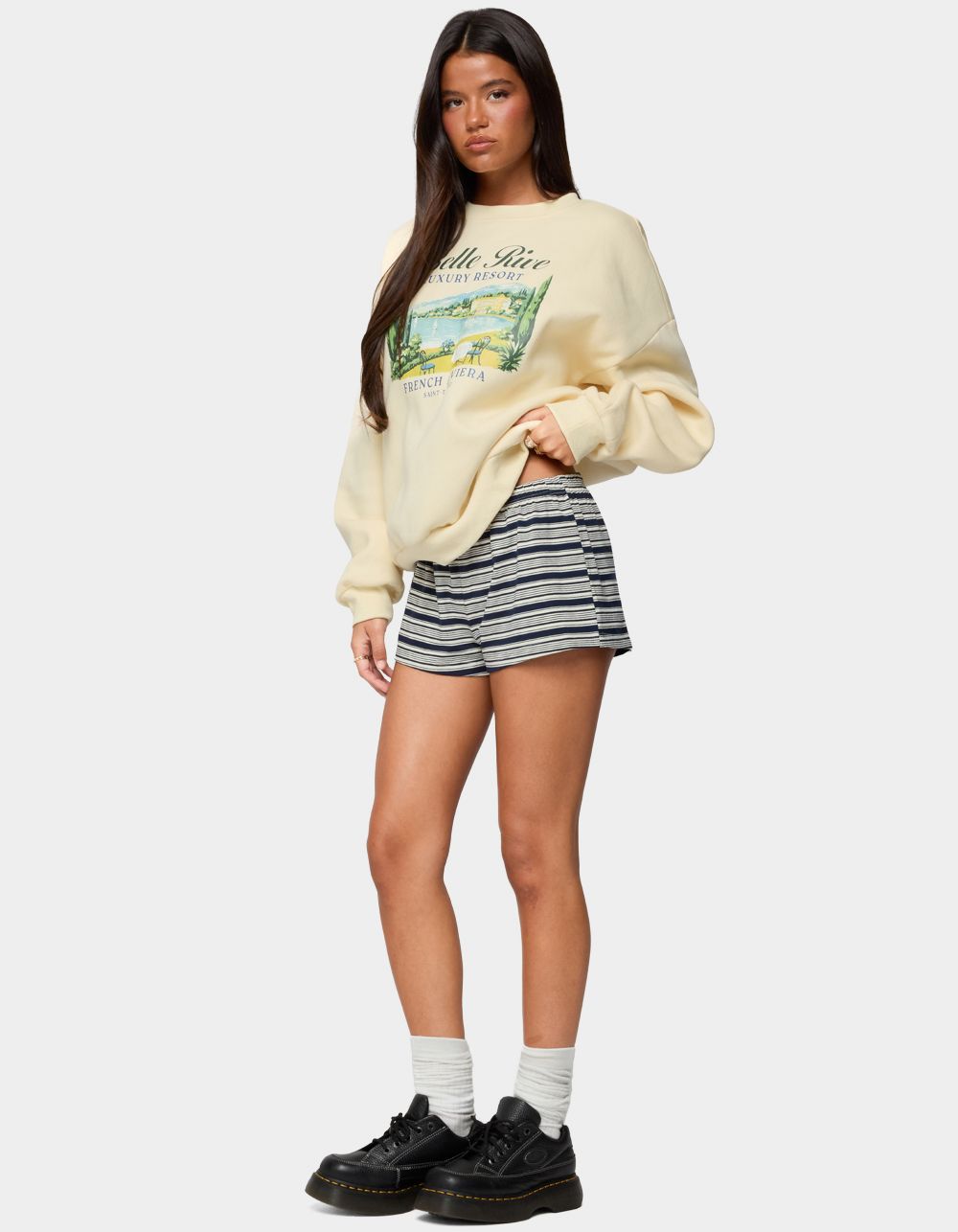 EDIKTED French Riviera Oversized Sweatshirt - YELLOW