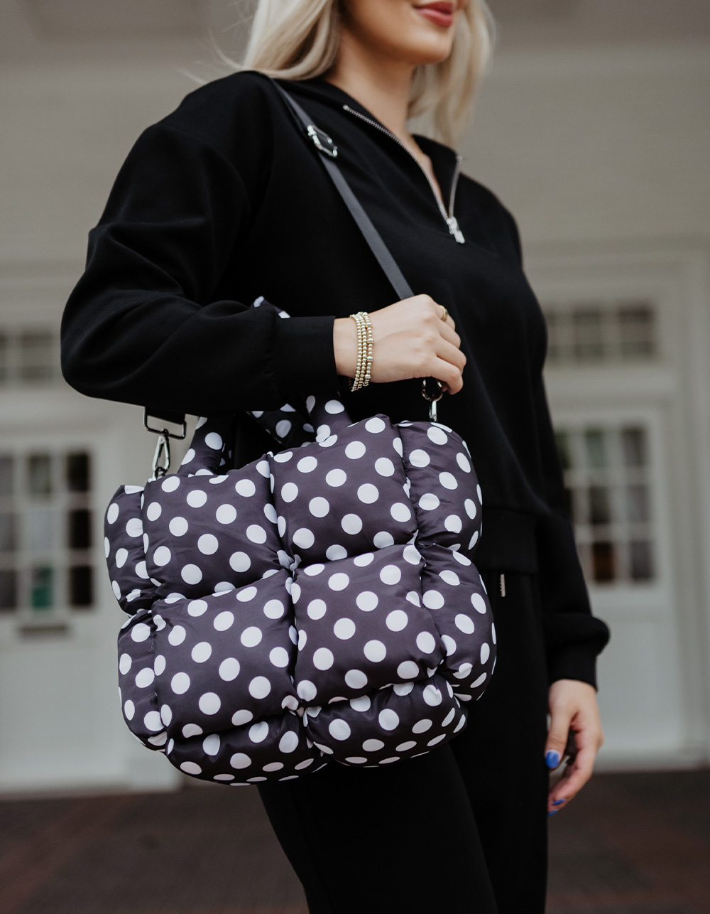 KATYDID Polka Dot Mini Puffer Tote - BLK/WHT