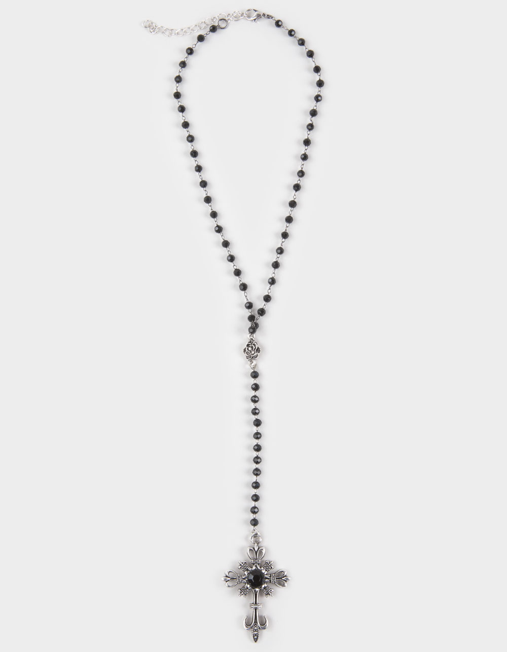 FULL TILT Rhinestone/Cross Lariat Necklace - BLACK