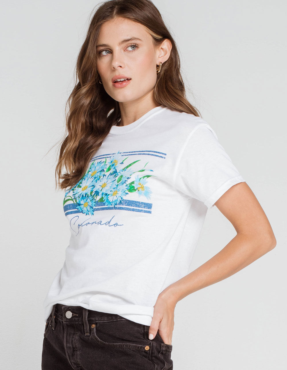 WEST OF MELROSE Colorado Blue Flowers Womens Tee - WHITE | Tillys