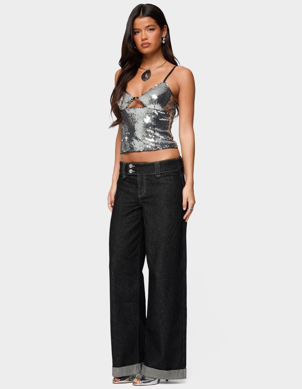 EDIKTED Rokko Cut Out Sequin Top - SILVER
