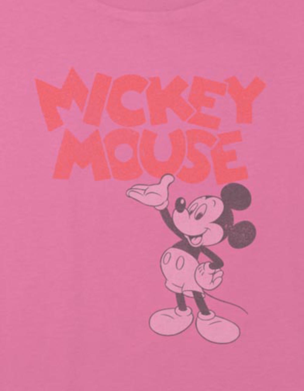 DISNEY Mickey Mouse Distressed Girls Crop Tee - PINK