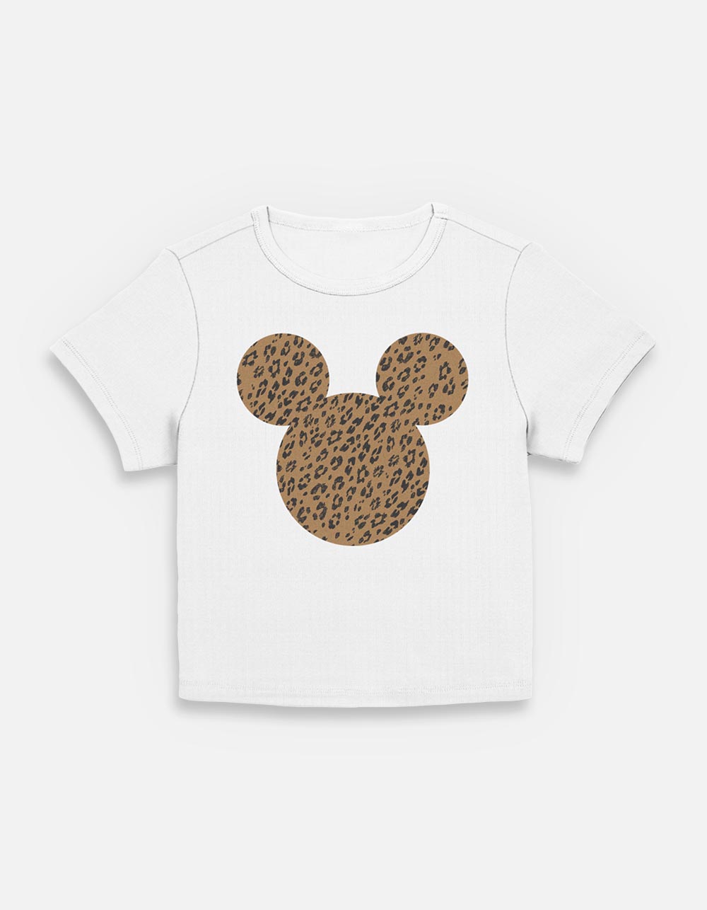 DISNEY Cheetah Mickey Mouse Womens Baby Tee - CREAM