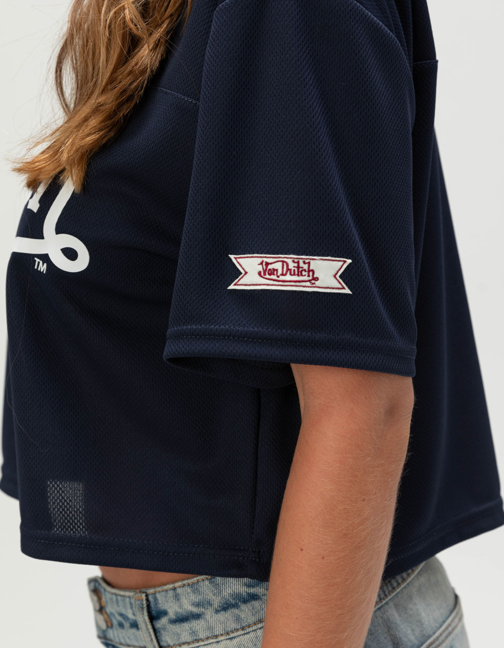 VON DUTCH Womens Crop Boxy Jersey  - NAVY