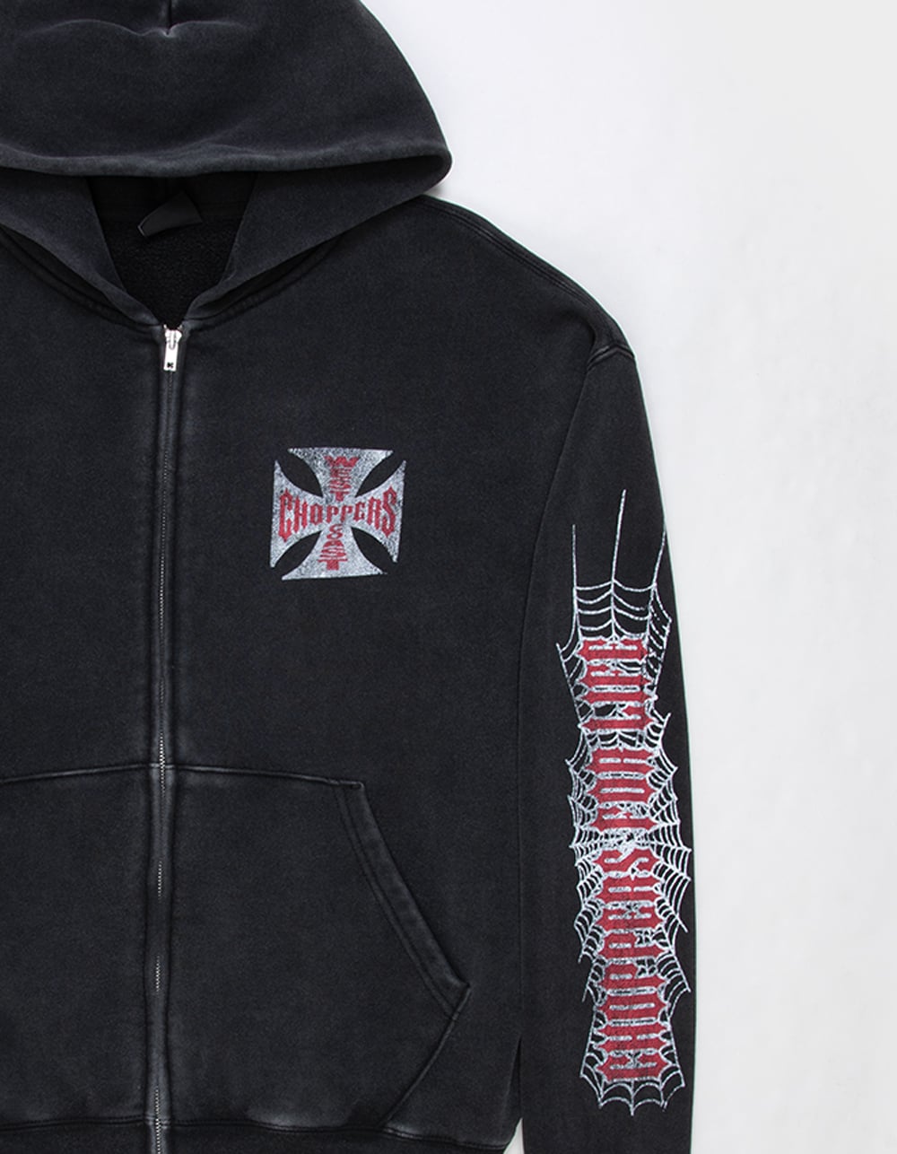 WEST COAST CHOPPERS Crawler Mens Zip-Up Hoodie - WASHED BLACK