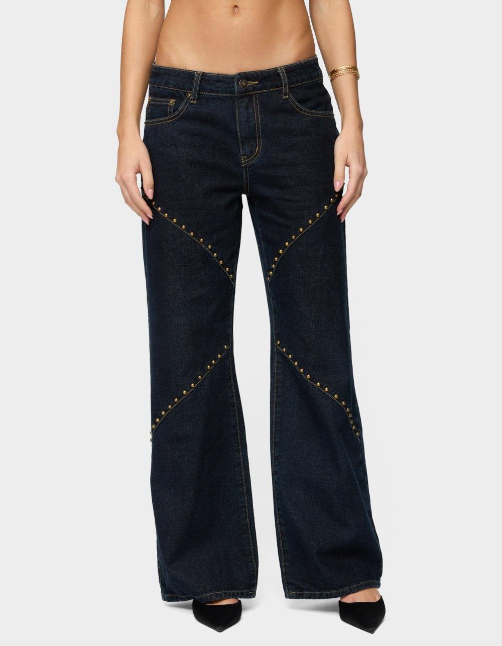 EDIKTED Charla Stud Low Rise Baggy Jeans - DARK BLUE
