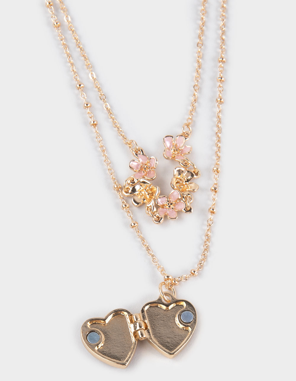 FULL TILT Heart Locket Floral Layered Necklace - GOLD