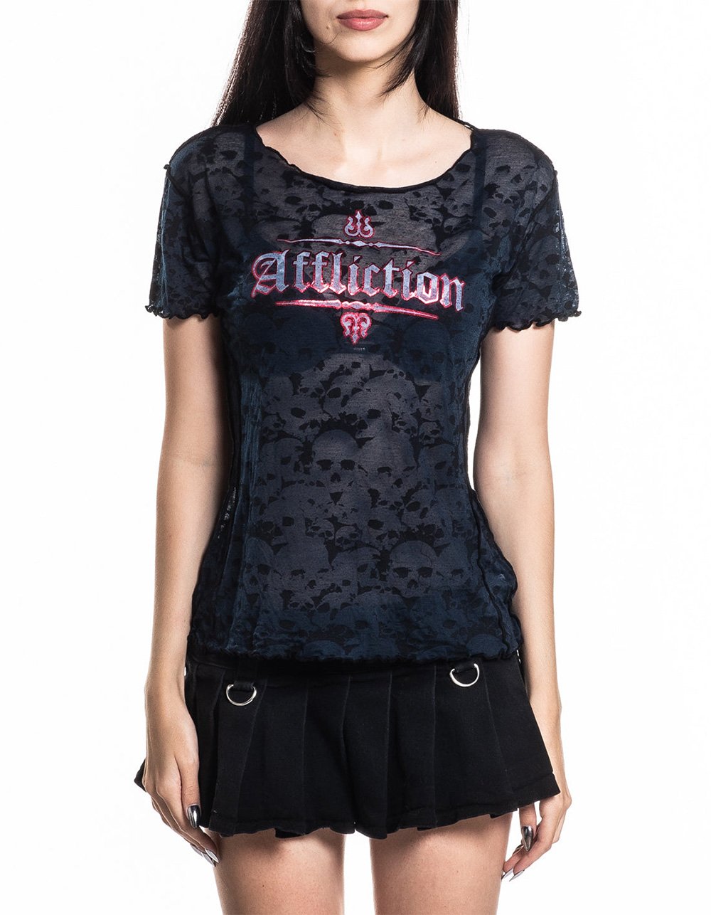 AFFLICTION Angel Wings Bo Womens Sheer Top - BLUE