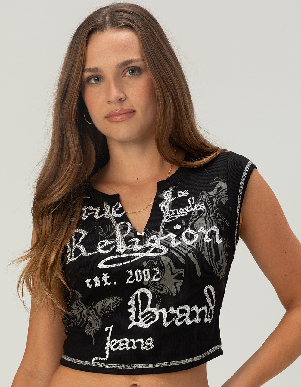 TRUE RELIGION V-Notch Womens Ribbed Tee