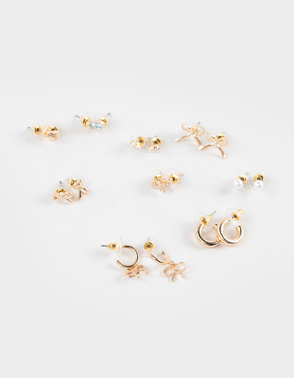 FULL TILT 9 Pack Beaded Floral Hoop Earrings - GOLD