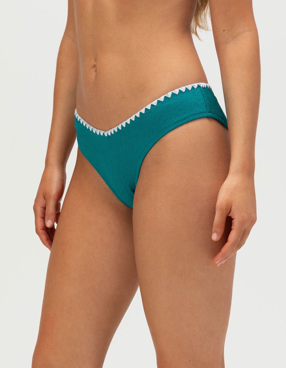 FULL TILT V-Leg Texture Moderate Bikini Bottoms - JADE