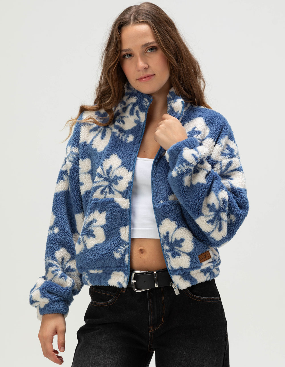 ROXY Cold Surf Womens Zip-Up Sherpa Jacket - BLUE COMBO